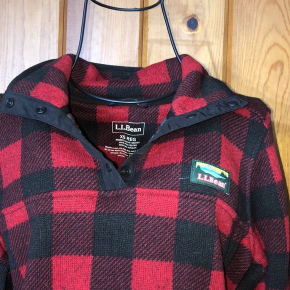LLBean Buffalo Check Pullover plaid print size XS Christmas holiday swea… - Picture 2 of 5